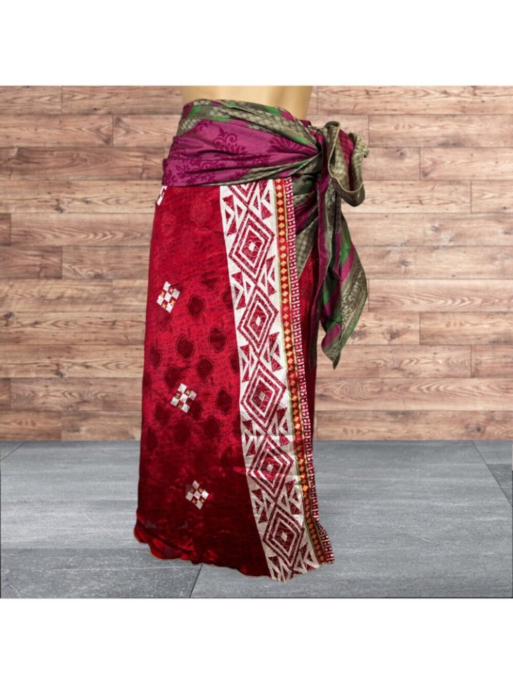 Boho Wrap Skirt Double Layer Sari One Size Multi Wear 36" Travel Resort Festival - Picture 5 of 7